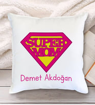 Super Mom Tasarımlı Yastık (Beyaz)