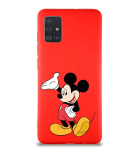 Samsung Galaxy M31S Soft Premier Kapak Mickey Mouse-C Tasarımlı Silikon Kılıf - Kırmızı (Şeffaf)
