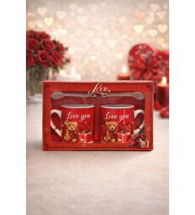 Sevgiliye Hediye 14 Şubat Love You Ayıcık Desenli Çift Kupa Seti – Özel Kutulu Set (Kırmızı)