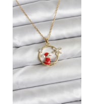 316L Çelik Zincir Gold Zirkon Taşlı Yılbaşı Tema Kadın Kolye - TJ-BKO10718