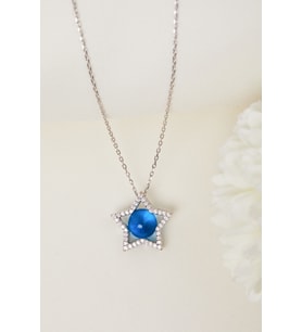 Elika Silver 925 Ayar Gümüş Mavi Taşlı Yıldız Kolye