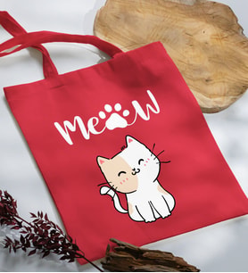 BK Gift Kedi Tasarımlı Kırmızı Kumaş Bez Çanta, Baskılı Omuz Çantası, Alışveriş Çantası, Arkadaşa Hediye-11