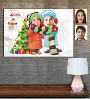Kişiye Özel Karikatür Baskılı Ahşap Tablo Yılbaşı Sevgili-1 30x40