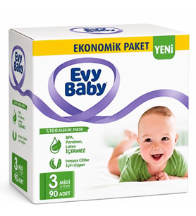 Evy Baby Bebek Bezi 3 Beden 5-9 KG Midi 90 Adet Ekonomik Fırsat Pk