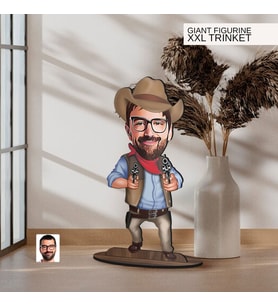 BK Gift Kişiye Özel Kovboy Karikatürlü Büyük Boy Ahşap Biblo-1 Arkadaşa Hediye , Sevgiliye Hediye, Kişiye Özel Biblolar