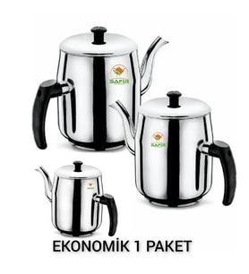 Çelik Kahveci Demliği Bakalit Sap Kahveci Demlik No 3 Ekonomik 1 kampanyası , Çay kazanı çelik kahveci demliği 3 Adet Çelik Kahveci Demliği Safir Çay Kazanları
