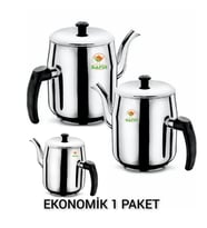 Çelik Kahveci Demliği Bakalit Sap Kahveci Demlik No 3 Ekonomik 1 kampanyası , Çay kazanı çelik kahveci demliği 3 Adet Çelik Kahveci Demliği Safir Çay Kazanları