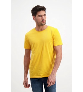 Sarı Erkek Yıkamalı Basic T-shirt