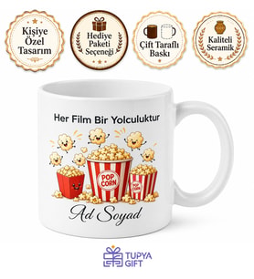 Patlamış Mısır Desenli Sinema Keyfi Kupa Bardak Film Sevenlere Hediye