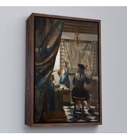 Çerçeveli Johannes Vermeer - Resim Çizme Tablosu (Kahverengi)