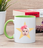 Kişiye Özel Pembe Yıldız Kafa Fotoğraflı Yeşil Kupa Bardak