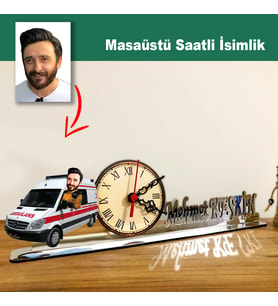 Karikatür Erkek  Ambulans, Att Model Masaüstü Saatli İsimlik MSİ45