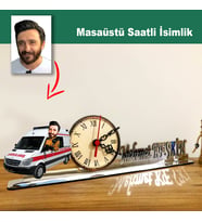 Karikatür Erkek  Ambulans, Att Model Masaüstü Saatli İsimlik MSİ45