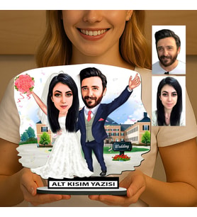 KİŞİYE ÖZEL SEVGİLİLER GÜNÜ HEDİYESİ GELİN DAMAT KARİKATÜR BİBLO FN38