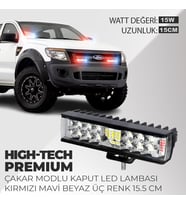 High-Tech Premium Çakarlı Kaput Led Lambası Üç Renk 15.5 CM Kırmızı Mavi Beyaz
