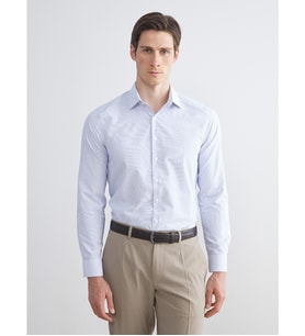 LCW BUSINESS Mavi Slim Fit Uzun Kollu Çizgili Poplin Erkek Gömlek