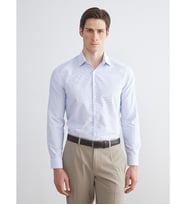 LCW BUSINESS Mavi Slim Fit Uzun Kollu Çizgili Poplin Erkek Gömlek