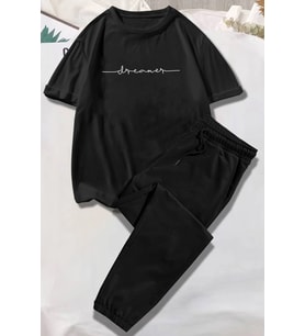 Unisex Dreamer Baskılı Eşofman Takımı (Siyah)