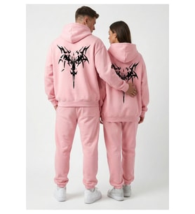 Nevermind Unisex Oversize Hoodie Grafik Sembol Baskılı (Pembe)