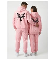 Nevermind Unisex Oversize Hoodie Grafik Sembol Baskılı (Pembe)