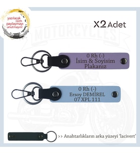 Hız Severlere Özel Süpriz, İsim Plaka ve 0 Rh (-) Kan Grubu Yazılı x2 Anahtarlık Set, Mor-Mavi-Laci (Çok Renkli)