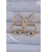 316L Çelik Gold Renk Zirkon Taşlı Mavi Göz Tasarımlı Halka Küpe (Karışık)