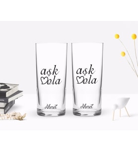 BK Gift Kişiye Özel Renkli Baskılı Aşk Ola Tasarımlı İkili Rakı Bardağı Seti-1 (Beyaz)