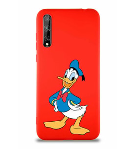 Huawei P Smart S Soft Premier Kapak Donald Duck-C Tasarımlı Silikon Kılıf - Kırmızı (Şeffaf)