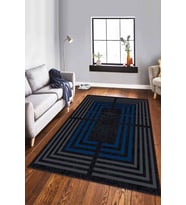 Lacivert Çerçeveli Kaymaz Tabanlı Dekoratif Halı RV094 - 100 x 160 cm