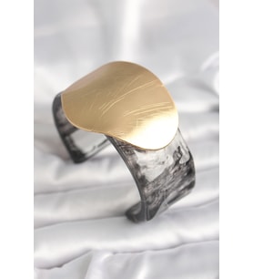 Siyah Mermer Desen Akrilik Plastik Gold Daire Plaka Model Vintage Kadın Bilezik 588 - HPSBYI6545-4