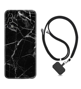 General Mobile Gm 23 Kılıf Resimli Boyun Askılı İpli Desenli Silikon Fragile Black Mermer 1378