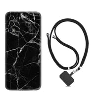 General Mobile Gm 23 Kılıf Resimli Boyun Askılı İpli Desenli Silikon Fragile Black Mermer 1378