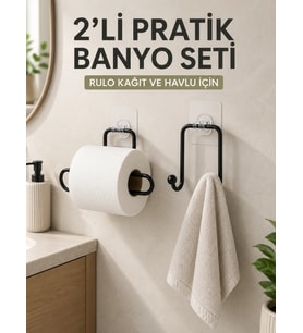 2’li Yapışkanlı Banyo Düzenleme Seti Rulo Kağıt Tutucu Ve Havlu Askılığı