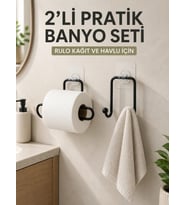 2’li Yapışkanlı Banyo Düzenleme Seti Rulo Kağıt Tutucu Ve Havlu Askılığı
