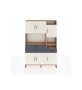 Arges Dolap 10 Raflı 3 Çekmeceli 6 Kapaklı 132x30x195 Çam-Aytaşı/Antrasit