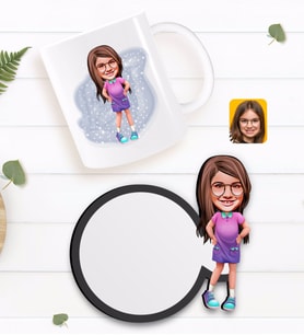 BK Gift Kişiye Özel Kız Çocuk Karikatürlü Beyaz Kupa ve Ahşap Bardak Altlığı Hediye Seti-3