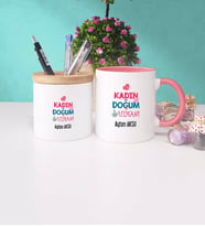 Kadın Doğum Uzmanı Kupa Bardak Pembe ve Kalemlik