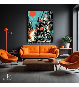 Dikey Kanvas Tablo Kasklı Motosikletli Retro Motosiklet Tablosu Ev Ofis Duvar Dekoru