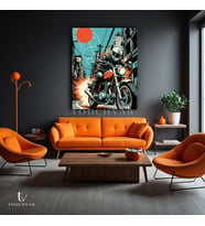 Dikey Kanvas Tablo Kasklı Motosikletli Retro Motosiklet Tablosu Ev Ofis Duvar Dekoru