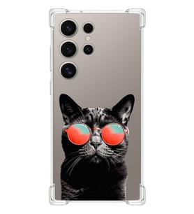 PrintiFy Samsung Galaxy S24 Ultra Uyumlu Kedi 3 Baskılı Şeffaf Köşe Korumalı Antişok Kılıf