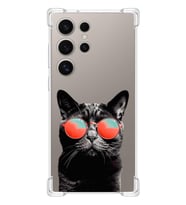 PrintiFy Samsung Galaxy S24 Ultra Uyumlu Kedi 3 Baskılı Şeffaf Köşe Korumalı Antişok Kılıf