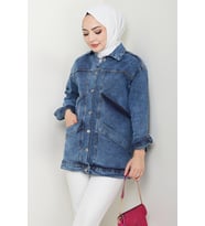 Çift Cepli Oversize Kot Ceket 1436 - Mavi