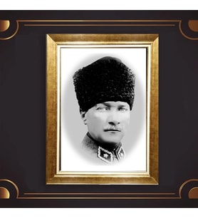 Altın Varaklı Çerçeveli Paspartulu Atatürk Tablo z4676 (Gold)
