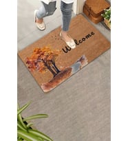 Valerine Life Ağaç ve Kuşlar Sonbahar Temalı Welcome Kapı Önü Paspası 45x70cm (Kahverengi-A.Kahve)