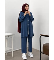 10384 İÇİ YARIM KOL DIŞ TUNİK ÖNÜ ÇITÇITLI CEP GÖRÜNÜMLÜ PANTALONLU SPOR İKİLİ TAKIM #26#