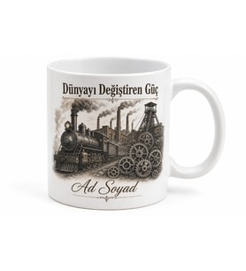 Sanayi Devrimi Buharlı Tren Fabrika Bacası Kupa Endüstriyel Hatıra Bardak Hediye
