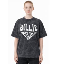 Kalp Temalı Billie Eilish Şarkıcı Baskılı Unisex Oversize Eskitme Yıkamalı Tişört