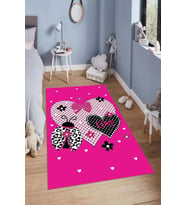 Dijital Baskılı Kaymaz Taban Yıkanabilir Kolay Temizlenir Modern Çocuk Odası Halısı NDÇ-HT-1171 (Pembe)