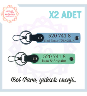 Yeşil-Gök Mavi, İsim Yazılabilir 2'li Anahtarlık, Denge Getiren Özel Kod 520 741 8 Bolluk ve Enerji