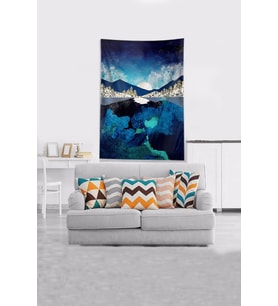 Lacivert Ayın Serüveni Leke Tutmaz Kadife Kumaş Duvar Örtüsü Duvar Halısı Tapestry